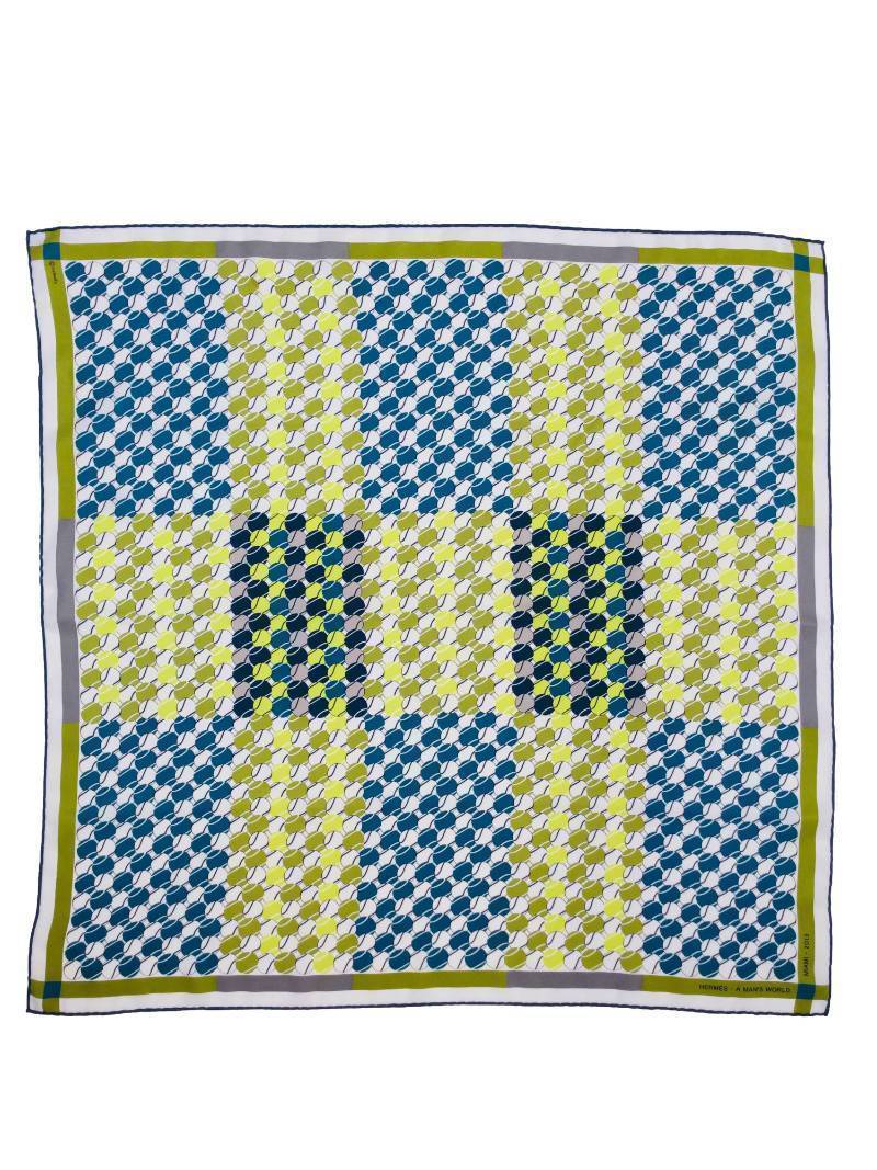 Hermes Silk A Man's World Scarf Blue 90-designer resale