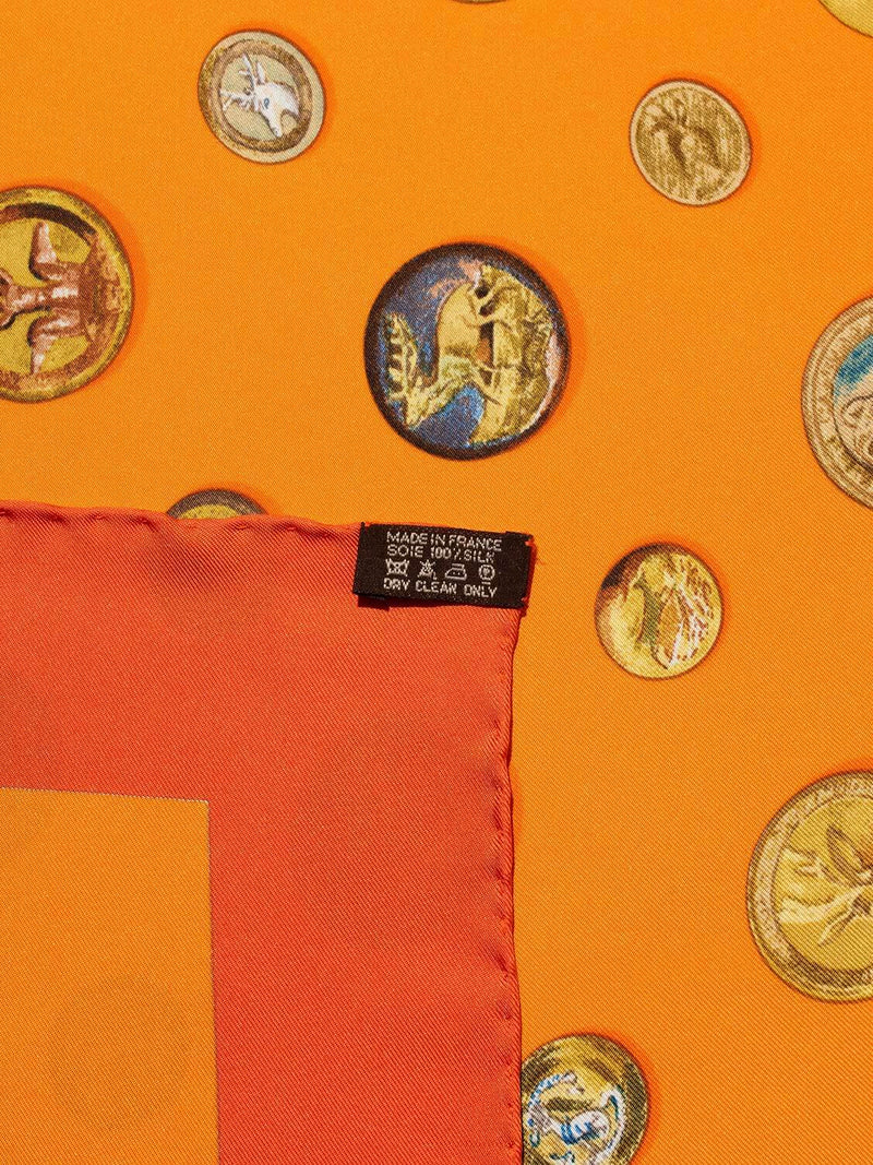 Hermes Silk Boutons De Venerie Scarf 90 Orange-designer resale