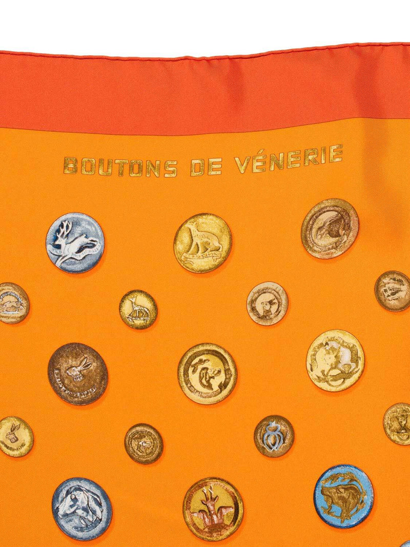 Hermes Silk Boutons De Venerie Scarf 90 Orange-designer resale