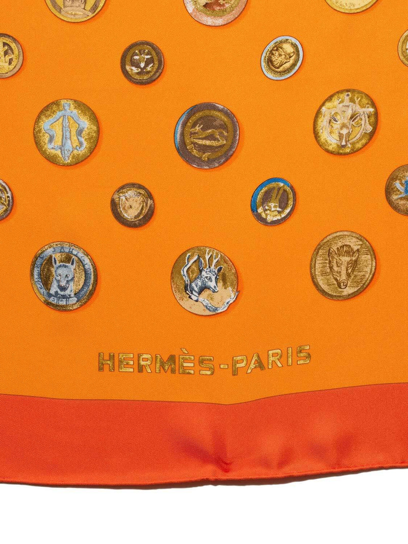 Hermes Silk Boutons De Venerie Scarf 90 Orange-designer resale