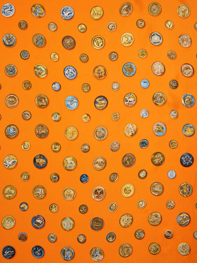 Hermes Silk Boutons De Venerie Scarf 90 Orange-designer resale