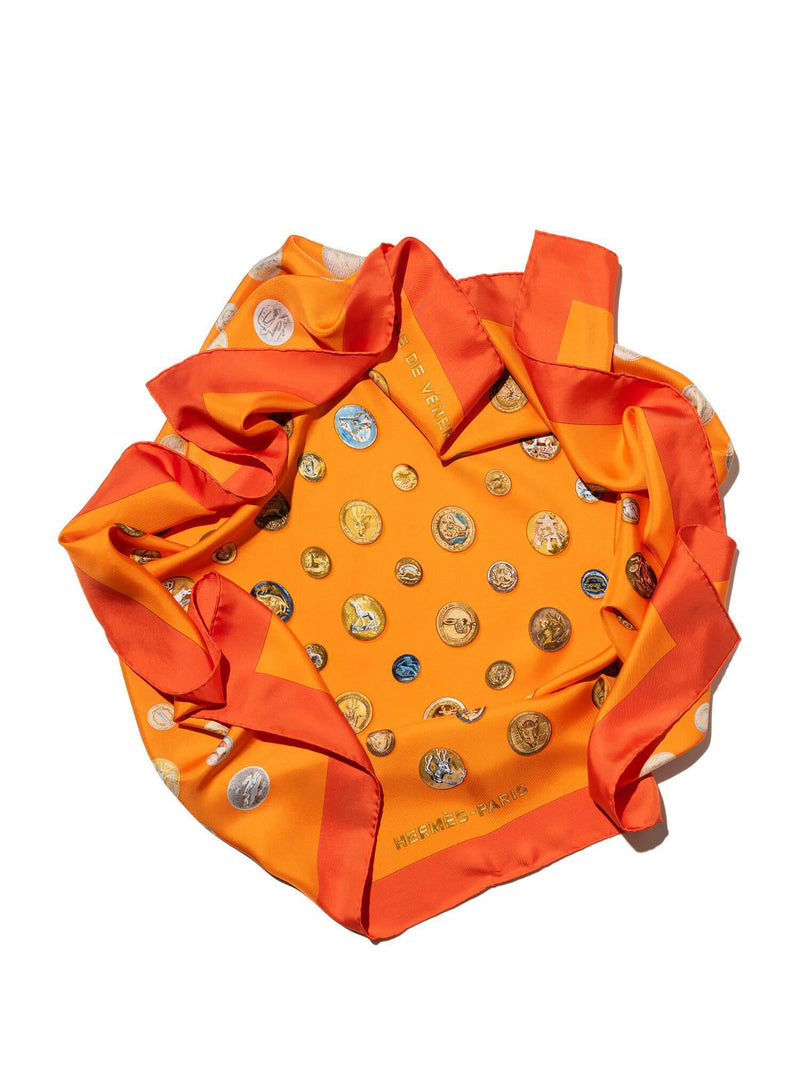 Hermes Silk Boutons De Venerie Scarf 90 Orange-designer resale