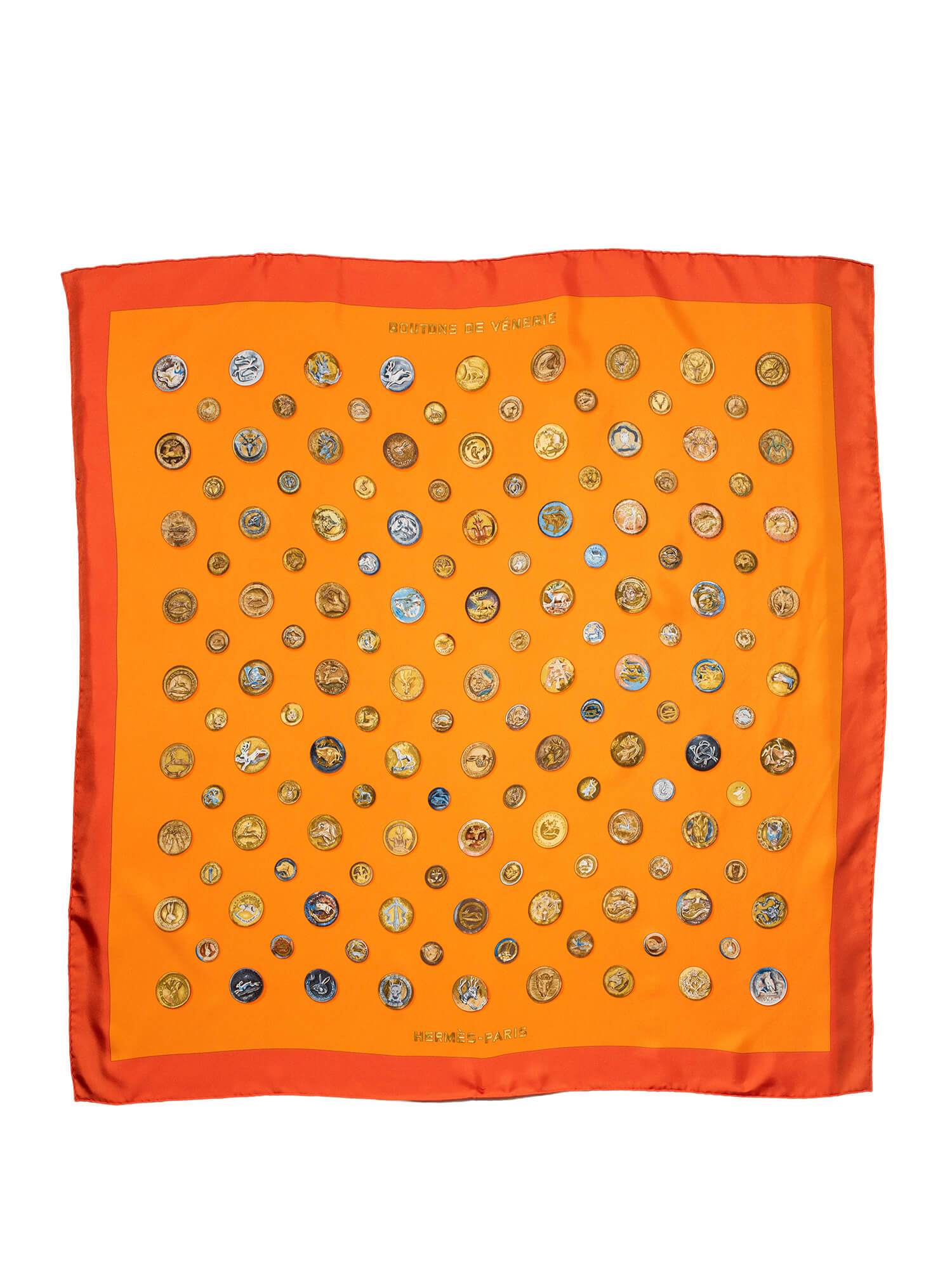 Hermes Silk Boutons De Venerie Scarf 90 Orange-designer resale