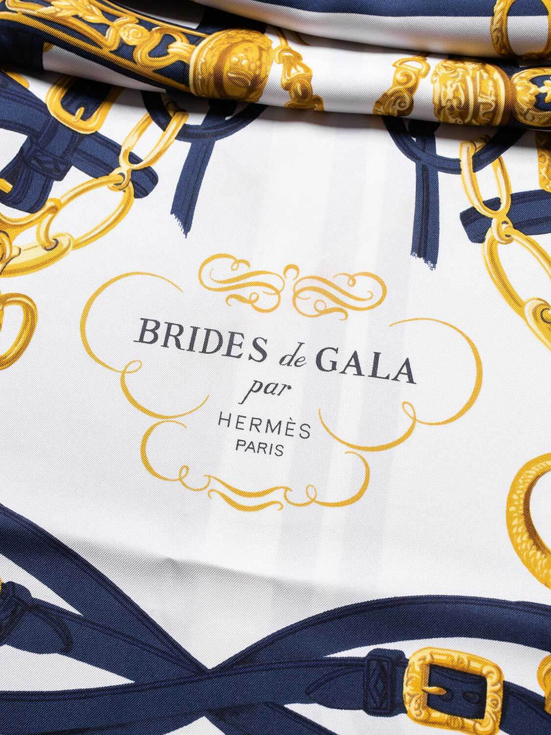 Hermes Silk Brides de Gala Scarf Blue Gold 90-designer resale