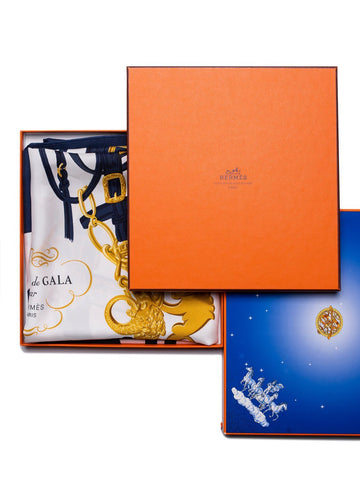 Hermes Silk Brides de Gala Scarf Blue Gold 90-designer resale