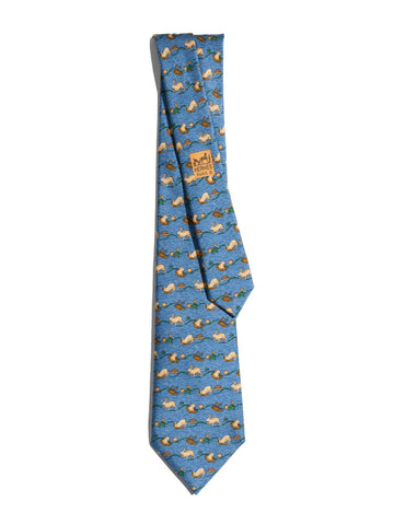 Hermes Silk Burrowing Bunny Tie Blue-designer resale