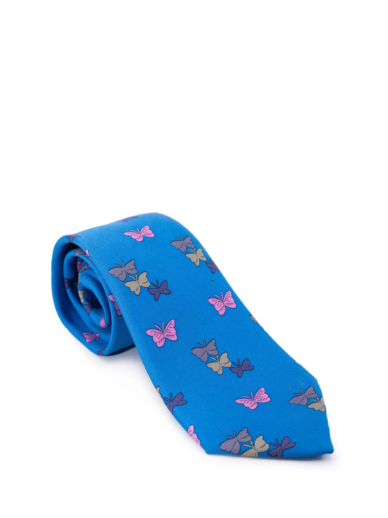 Hermes Silk Butterfly Tie Blue-designer resale