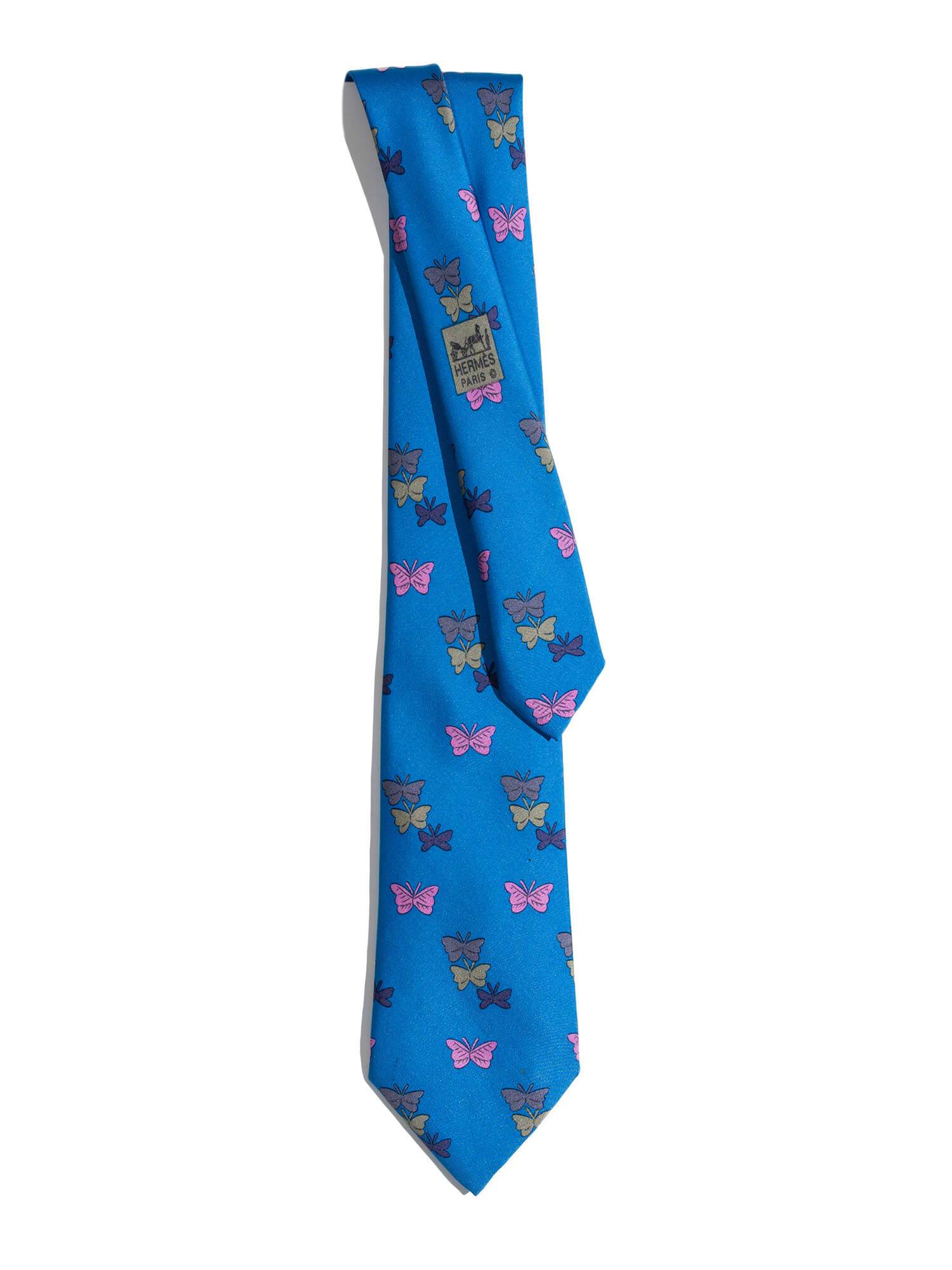 Hermes Silk Butterfly Tie Blue-designer resale