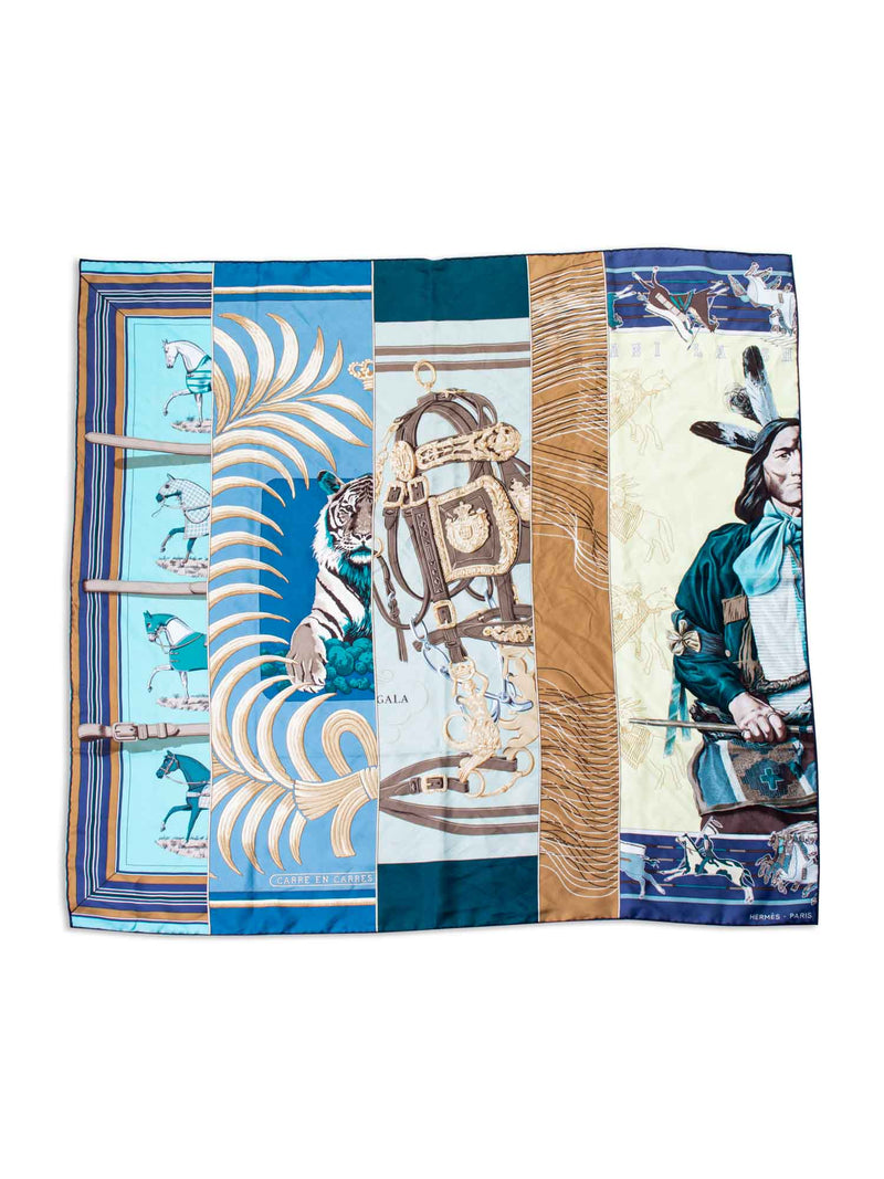 Hermes Silk Carre en Carre Tiger Horses Scarf Blue-designer resale