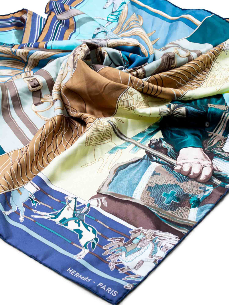 Hermes Silk Carre en Carre Tiger Horses Scarf Blue-designer resale
