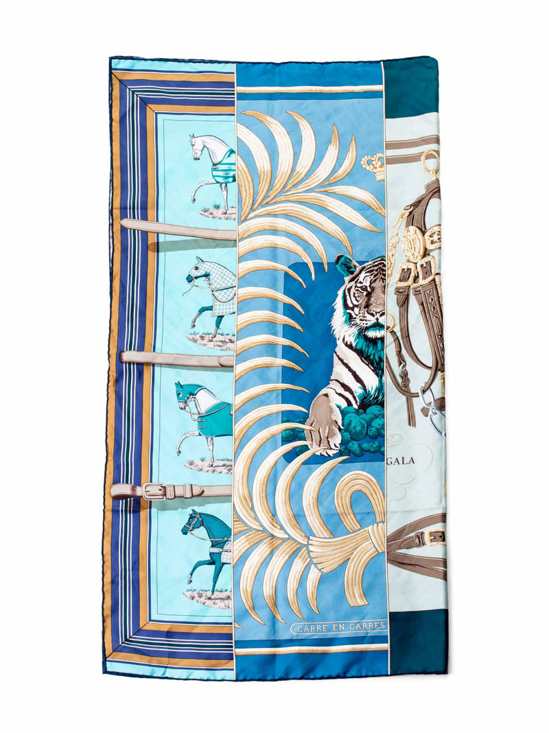 Hermes Silk Carre en Carre Tiger Horses Scarf Blue-designer resale