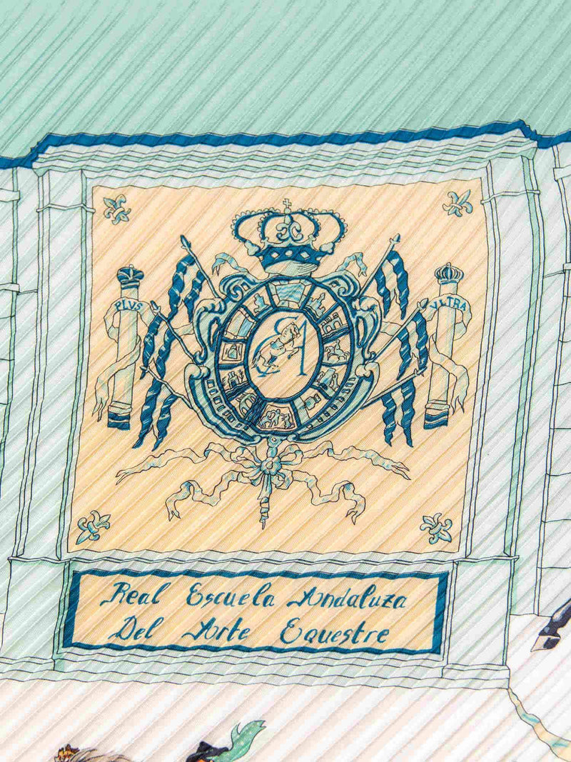 Hermes Silk Horses Pleated Scarf 90 Blue-designer resale