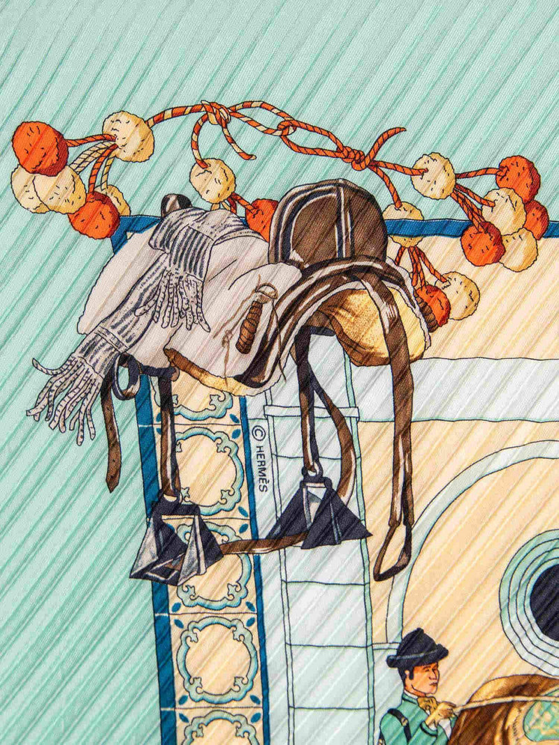 Hermes Silk Horses Pleated Scarf 90 Blue-designer resale