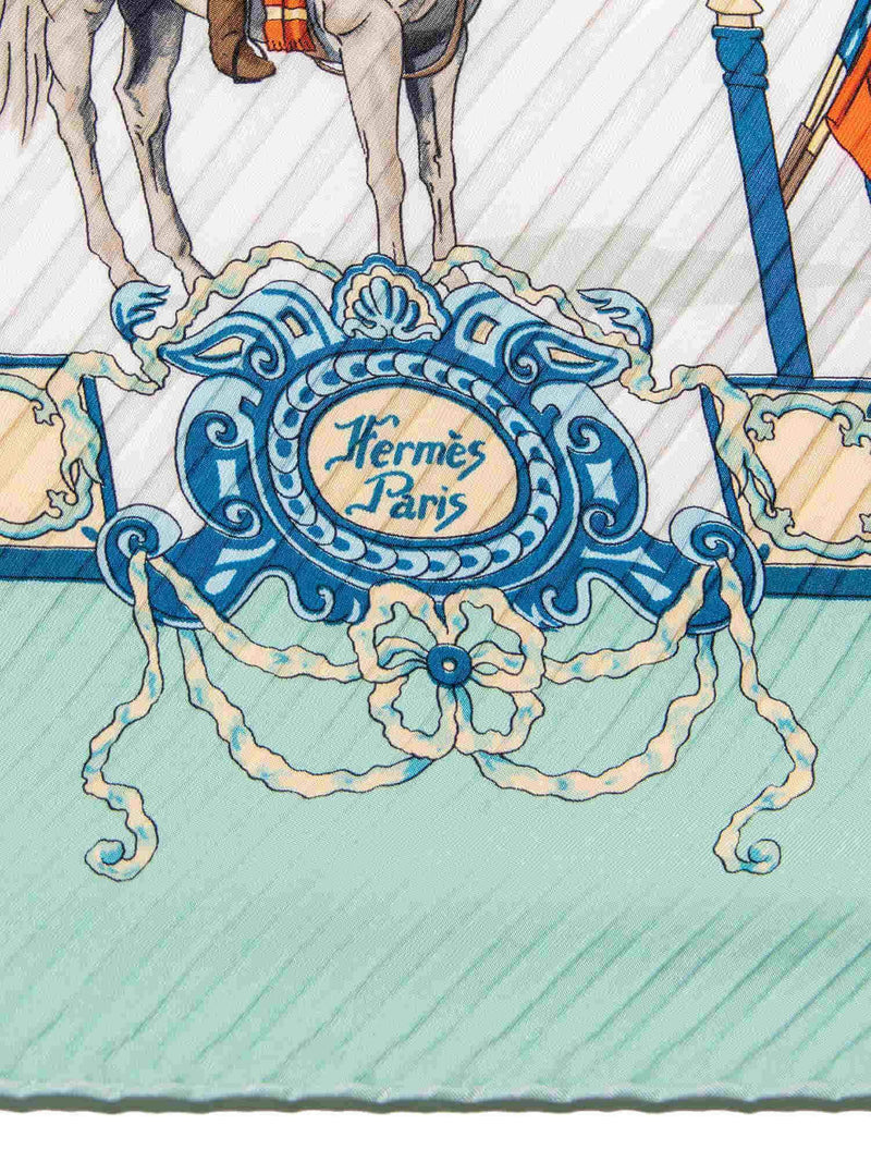Hermes Silk Horses Pleated Scarf 90 Blue-designer resale