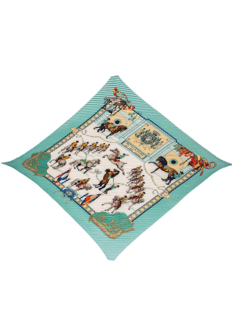 Hermes Silk Horses Pleated Scarf 90 Blue-designer resale