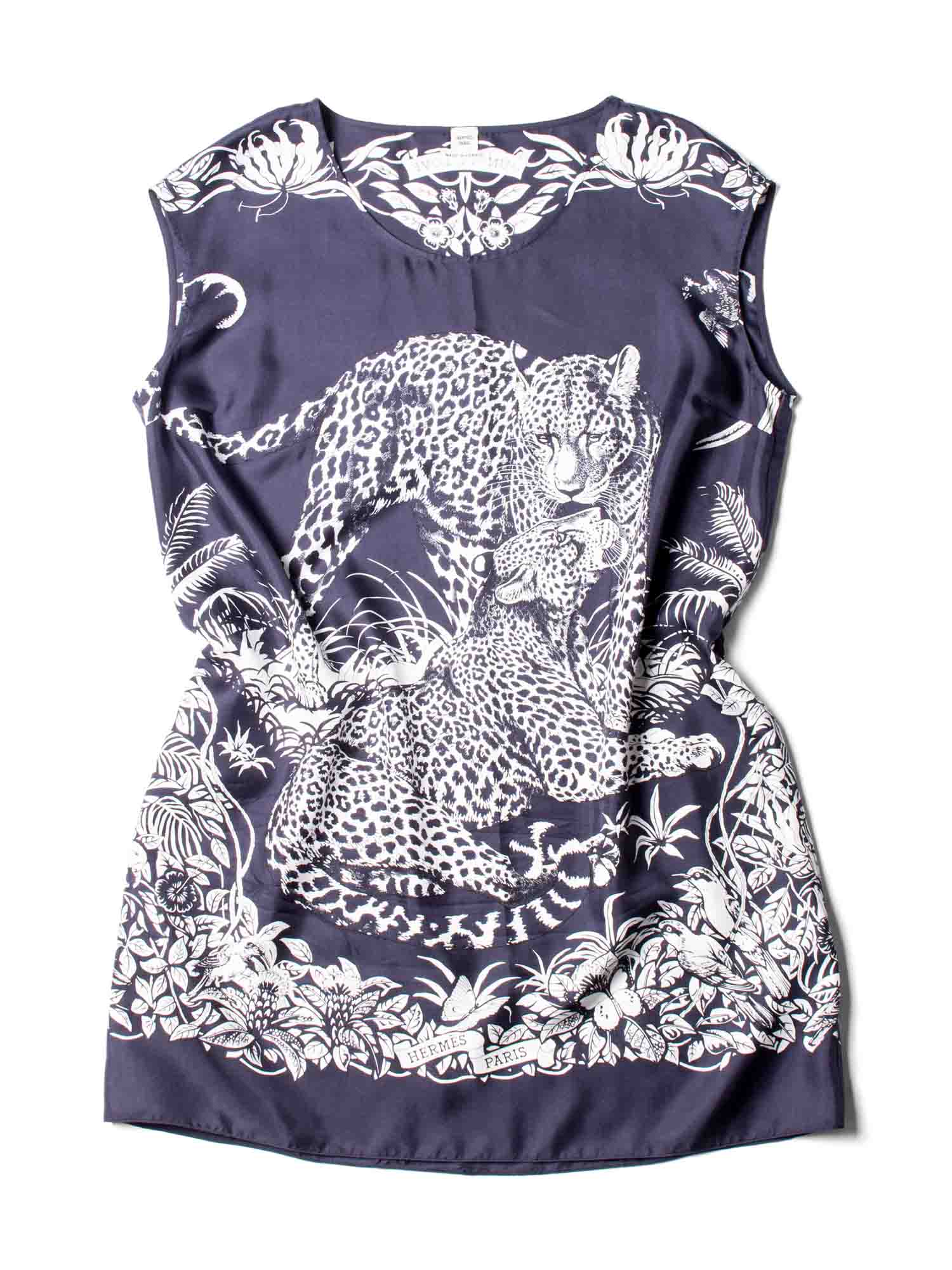 Hermes Silk Jungle Love Mini Dress Navy White-designer resale