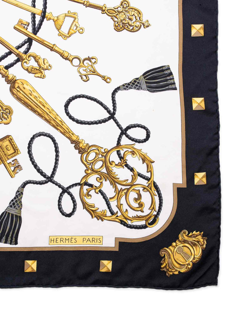 Hermes Silk Les Cles ‘The Keys‘ Scarf 90 Black Gold-designer resale