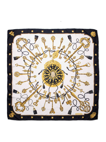 Hermes Silk Les Cles ‘The Keys‘ Scarf 90 Black Gold-designer resale