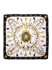 Hermes Silk Les Cles 'The Keys' Scarf 90 Black Gold