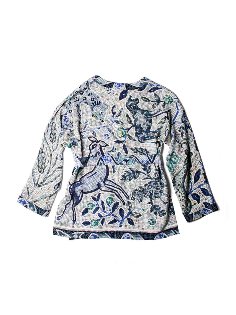 Hermes Silk Mosaic Print Belted Tunic Blue-designer resale