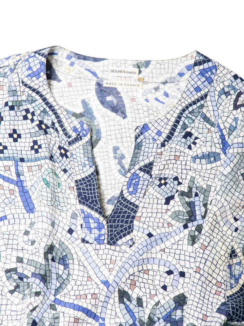 Hermes Silk Mosaic Print Belted Tunic Blue-designer resale