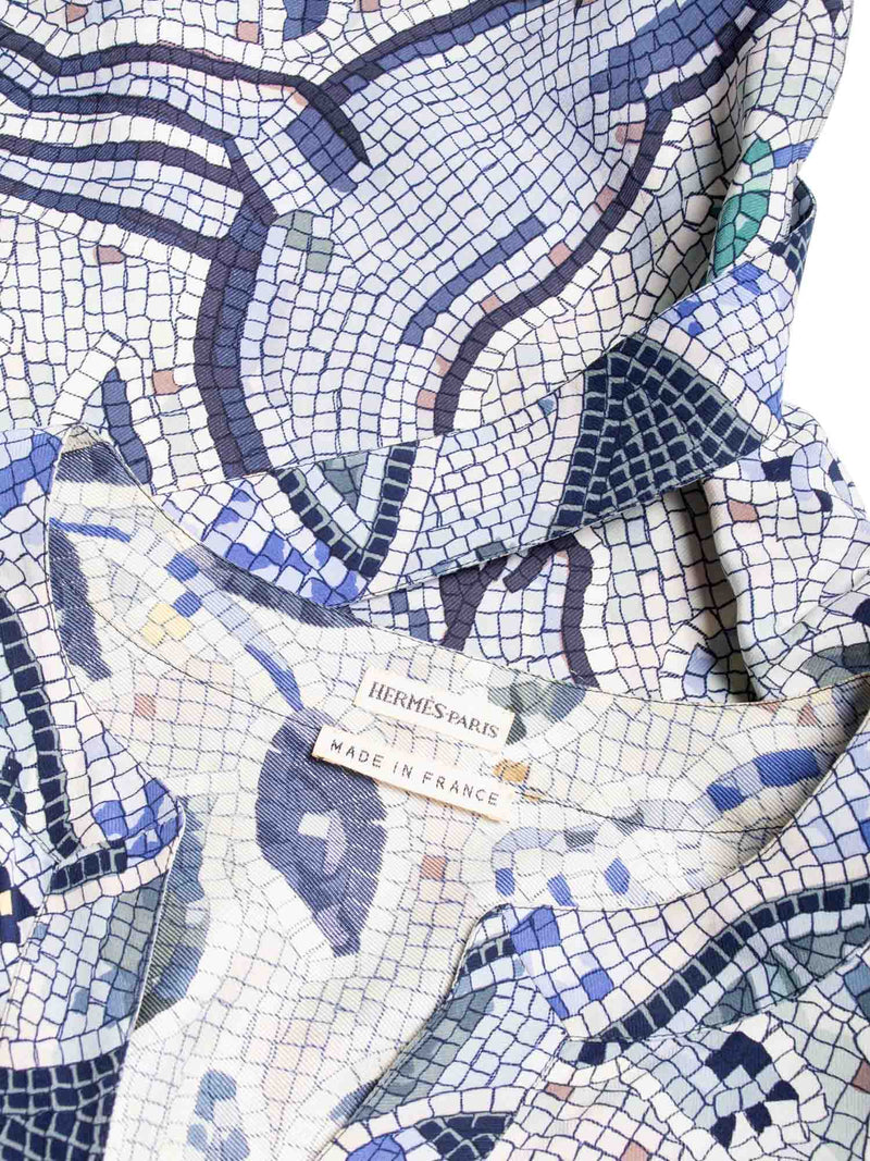 Hermes Silk Mosaic Print Belted Tunic Blue-designer resale