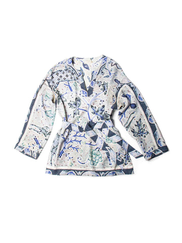 Hermes Silk Mosaic Print Belted Tunic Blue-designer resale