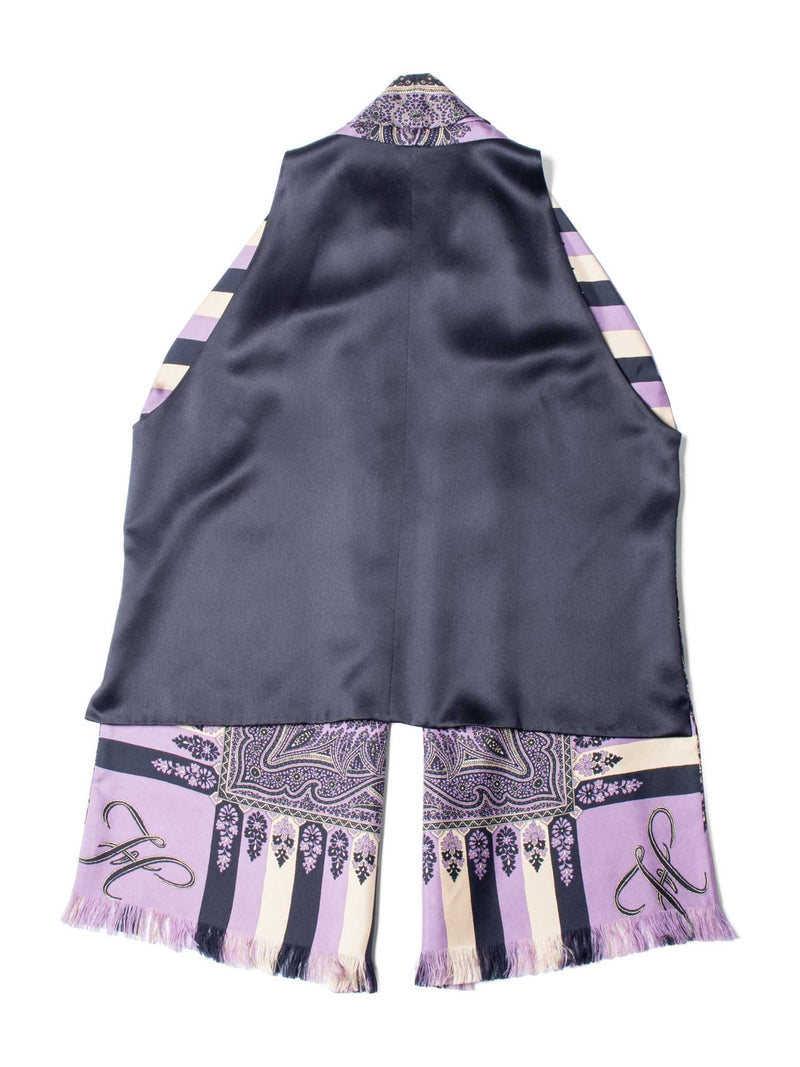 Hermes Silk Paisley Fringe Vest Purple Black-designer resale