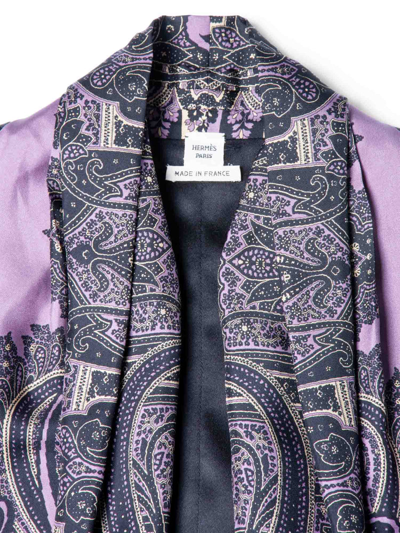 Hermes Silk Paisley Fringe Vest Purple Black-designer resale