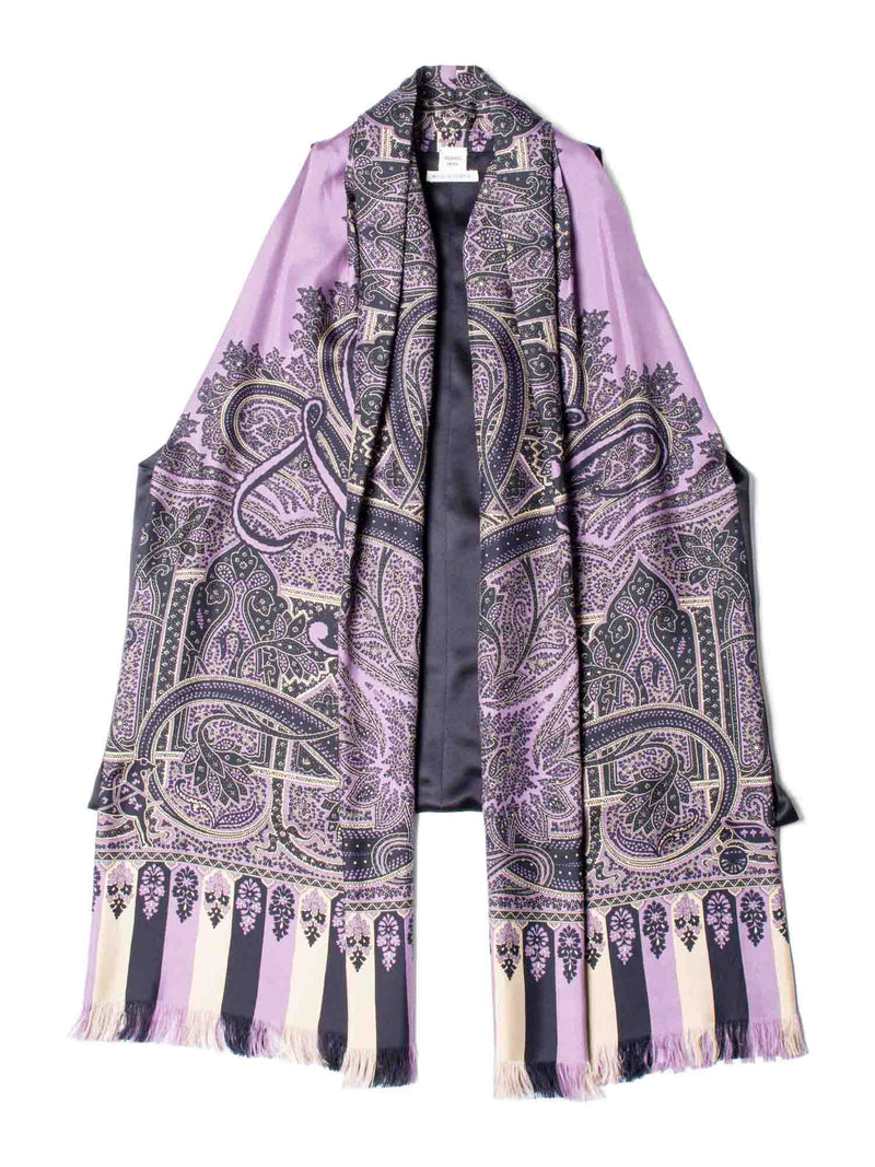 Hermes Silk Paisley Fringe Vest Purple Black-designer resale