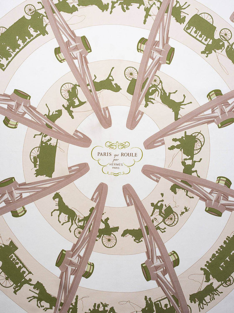 Hermes Silk Paris Qui Roule Scarf 90 Ivory-designer resale