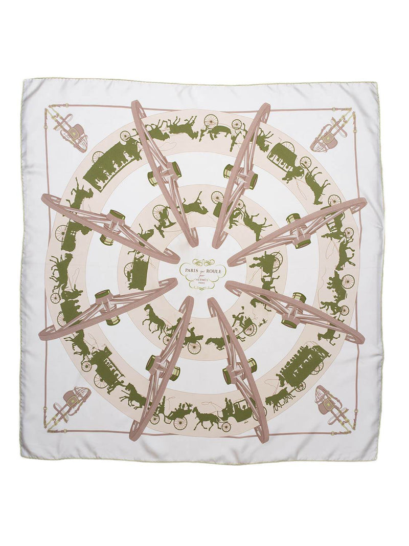 Hermes Silk Paris Qui Roule Scarf 90 Ivory-designer resale