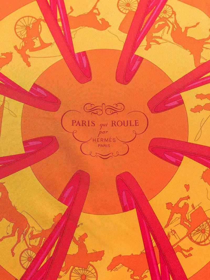 Hermes Silk Paris Qui Roule Scarf 90 Orange-designer resale
