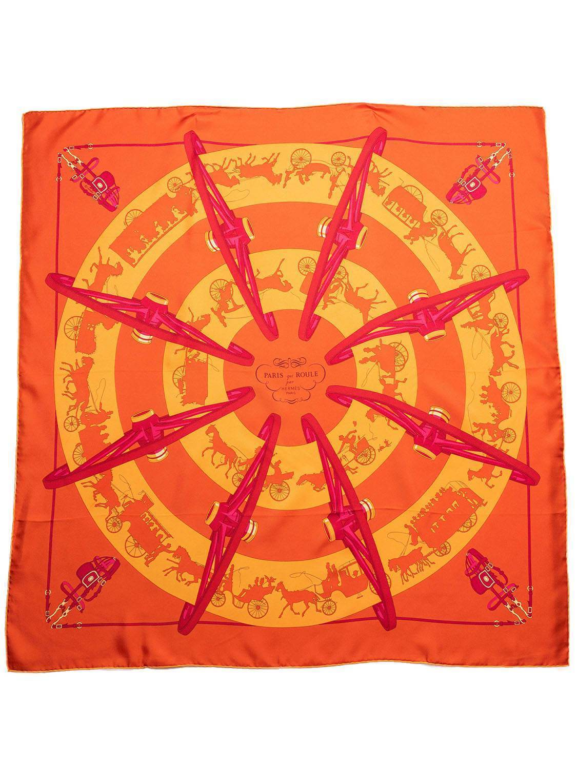 Hermes Silk Paris Qui Roule Scarf 90 Orange-designer resale