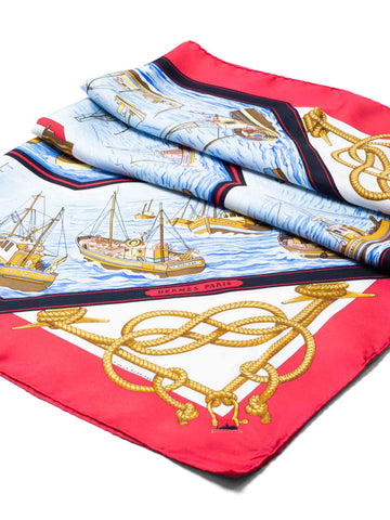 Hermes Silk Retour De Peche Scarf 90 Red-designer resale