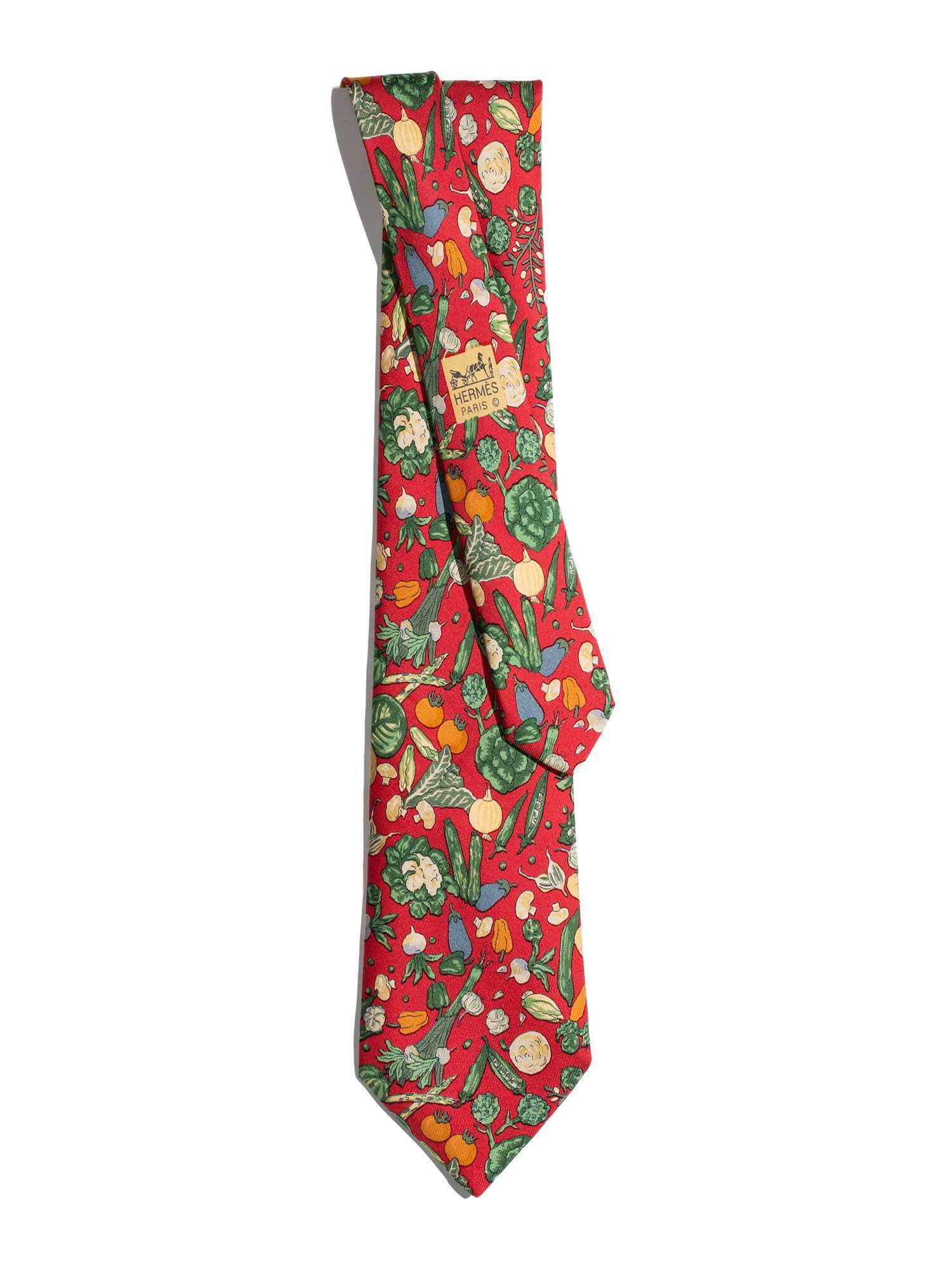 Hermes Silk Vegetable Tie Red-designer resale