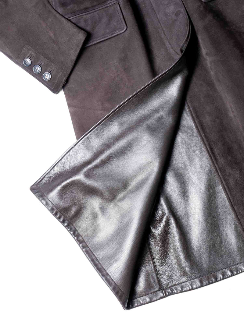 Hermes Suede Leather A-Line Fitted Coat Brown-designer resale
