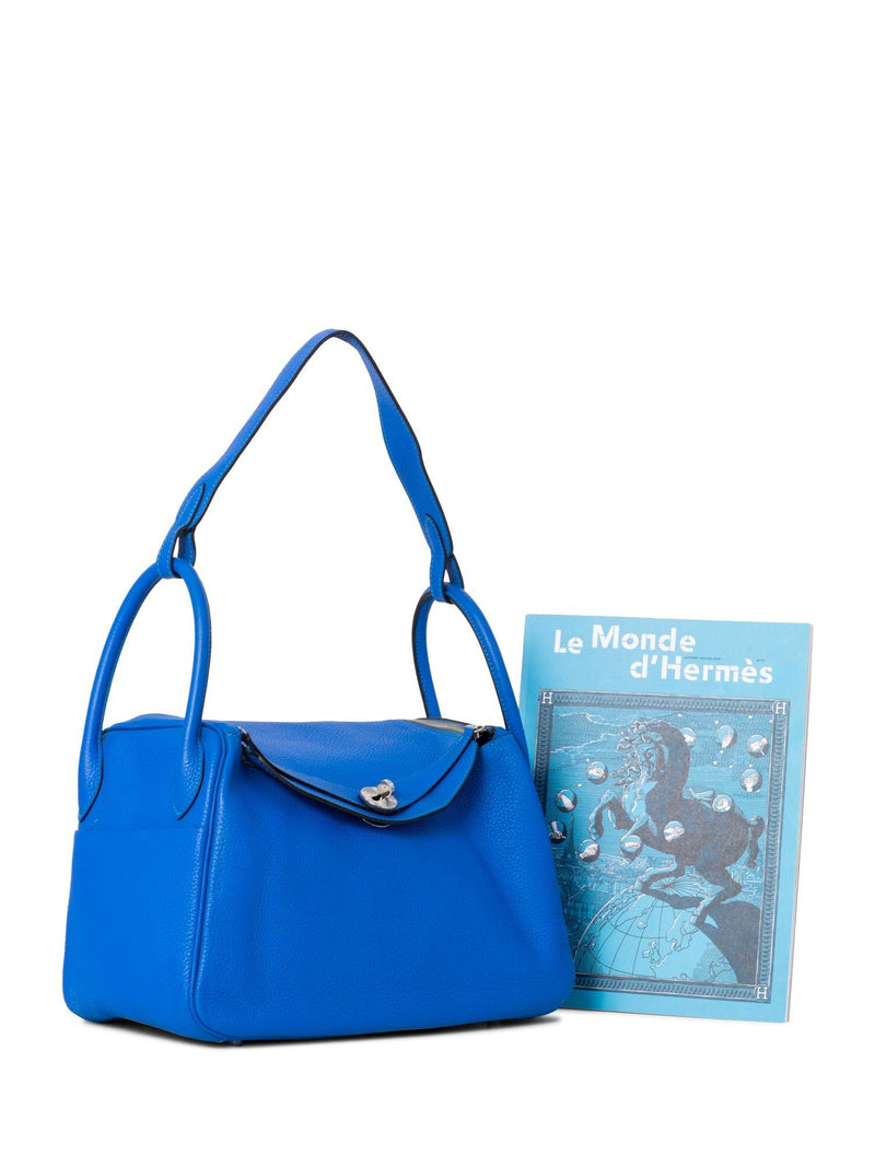 Hermes Lindy 30cm Clemence Leather Shoulder Bag Teal