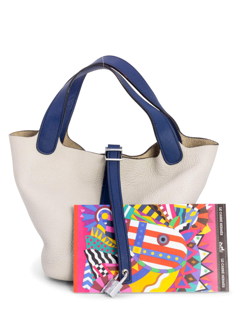 Hermes Taurillon Clemence Picotin Lock Bag 18 PM Blue Taupe-designer resale