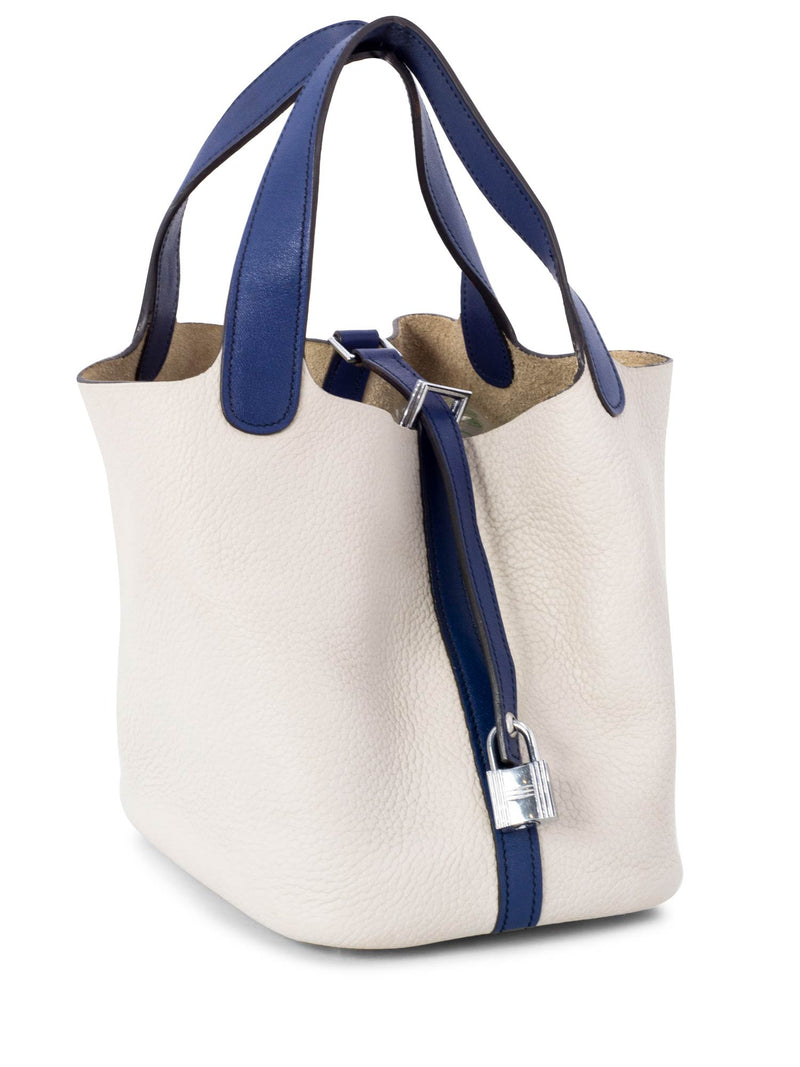 Hermes Taurillon Clemence Picotin Lock Bag 18 PM Blue Taupe-designer resale