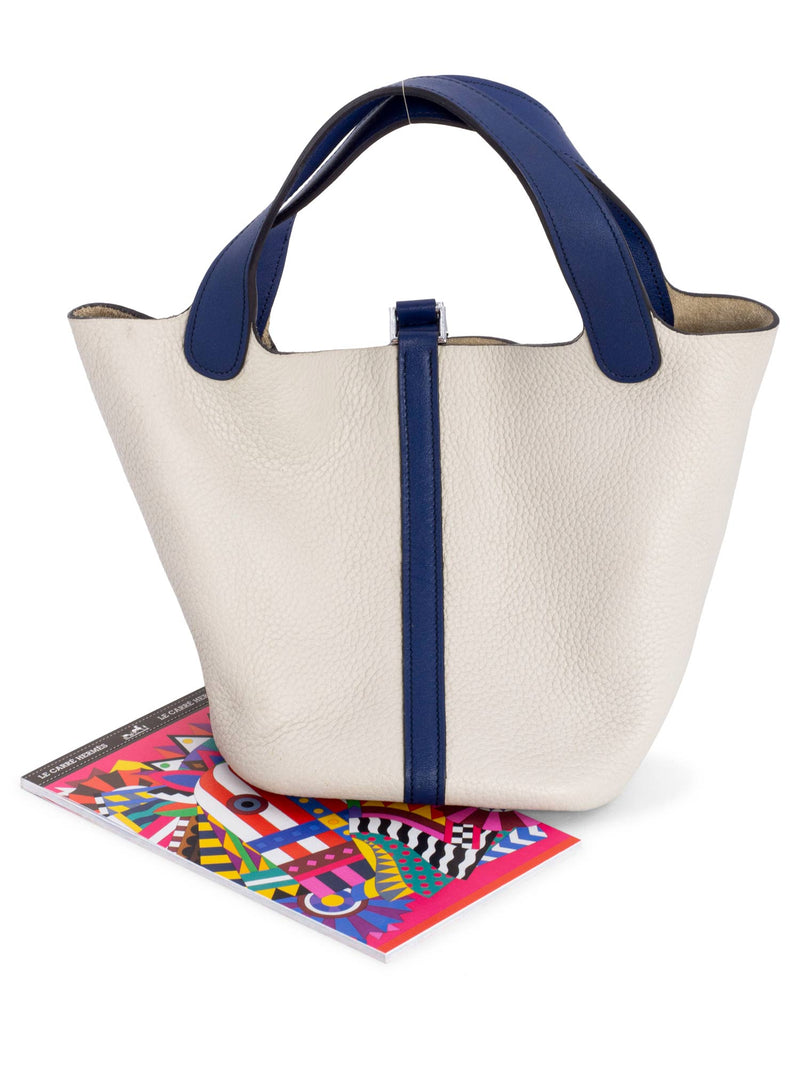 Hermes Taurillon Clemence Picotin Lock Bag 18 PM Blue Taupe-designer resale