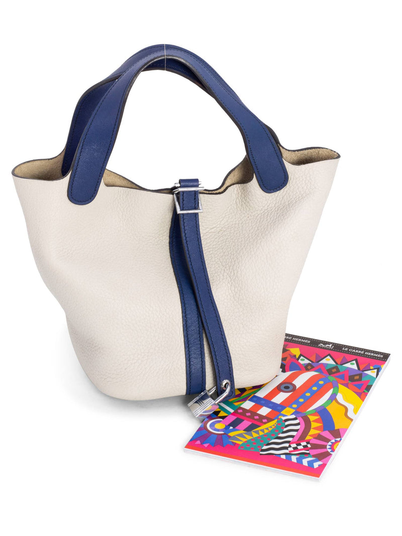 Hermes Taurillon Clemence Picotin Lock Bag 18 PM Blue Taupe-designer resale