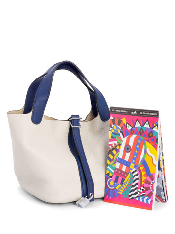 Hermes Taurillon Clemence Picotin Lock Bag 18 PM Blue Taupe-designer resale