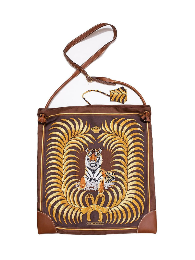Hermes Tiger Print Silky City Messenger Bag Brown