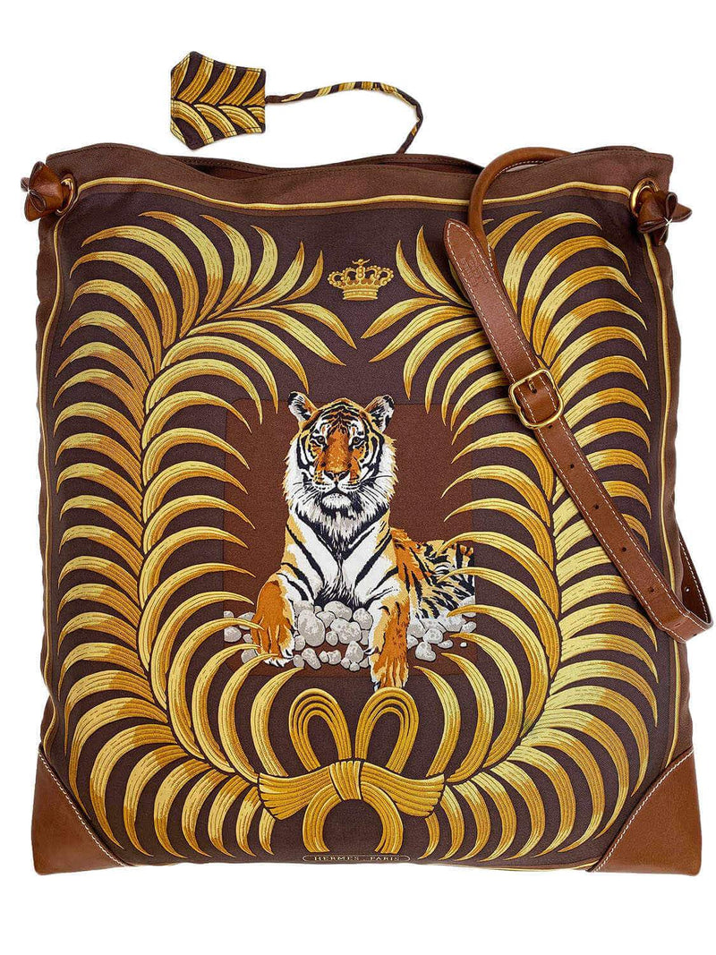 Hermes Tiger Print Silky City Messenger Bag Brown