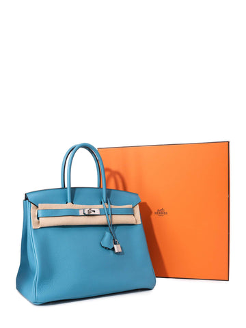 Hermes Togo Leather Birkin Bag 35 Blue Azur-designer resale