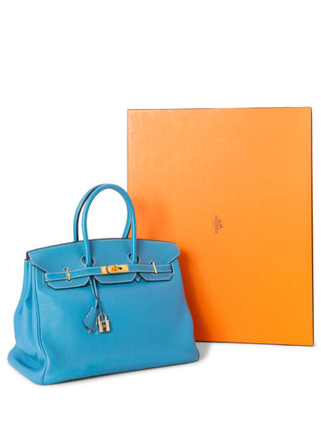Hermes Togo Leather Birkin Bag 35 Blue Azur-designer resale