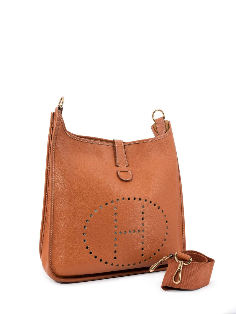 Hermes Togo Leather Evelyne Messenger Bag MM Brown-designer resale