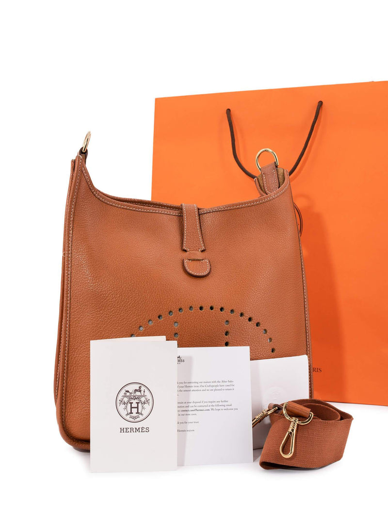 Hermes Togo Leather Evelyne Messenger Bag MM Brown-designer resale