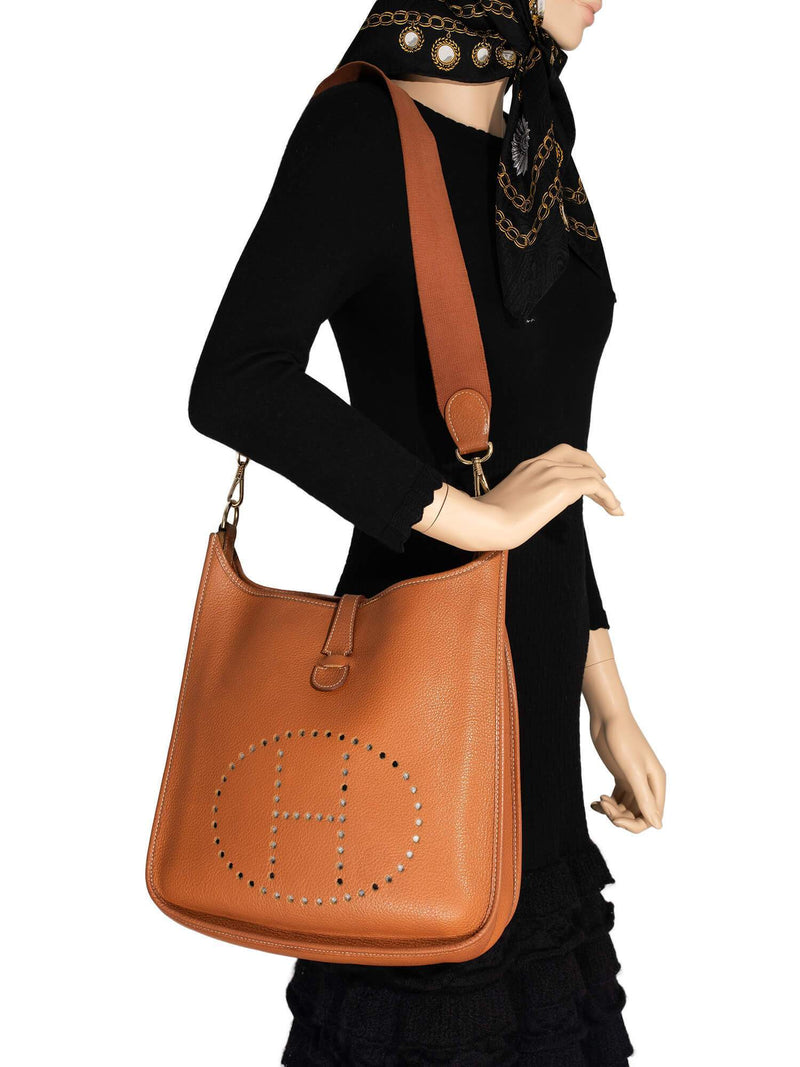 Hermes Togo Leather Evelyne Messenger Bag MM Brown-designer resale